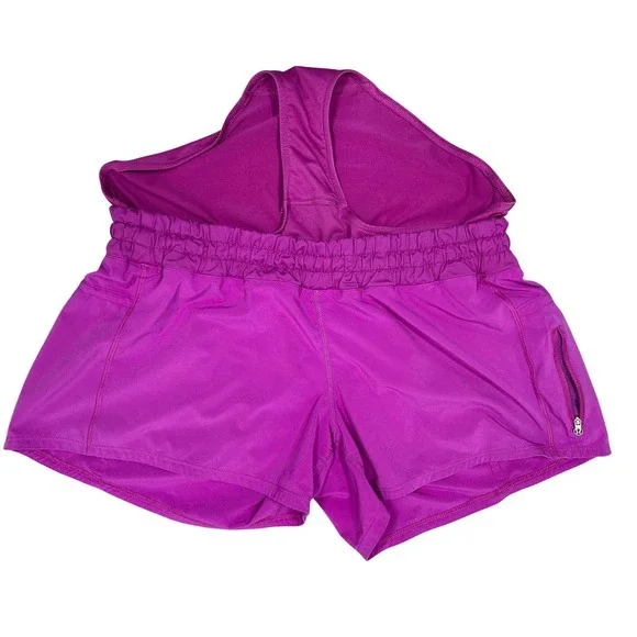 Lululemon Tracker II Running Shorts Sz 12 Fuschia Lined Elastic Waist Zip Pocket - Picture 3 of 11